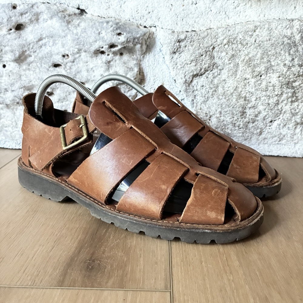 VTG 90s Eddie Bauer Brown Leather Fisherman Buckle Sandals Womens 10 Mens 8.5